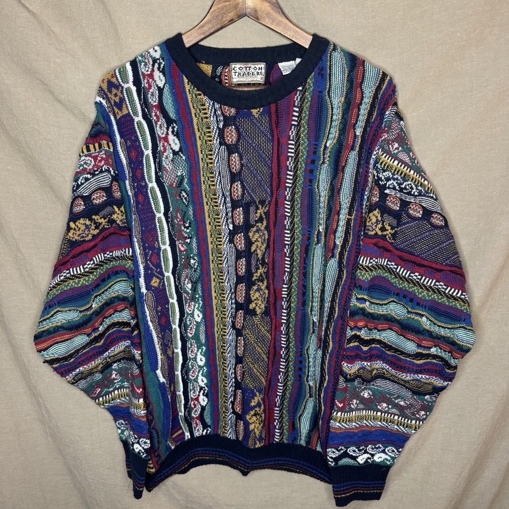 Vintage 90's Cotton Traders 3D Cable Knit Coogi Style Sweater Men's Size:L